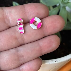 Brand new ADORABLE asymmetric tiny stud earrings: lifesaver and flip flop